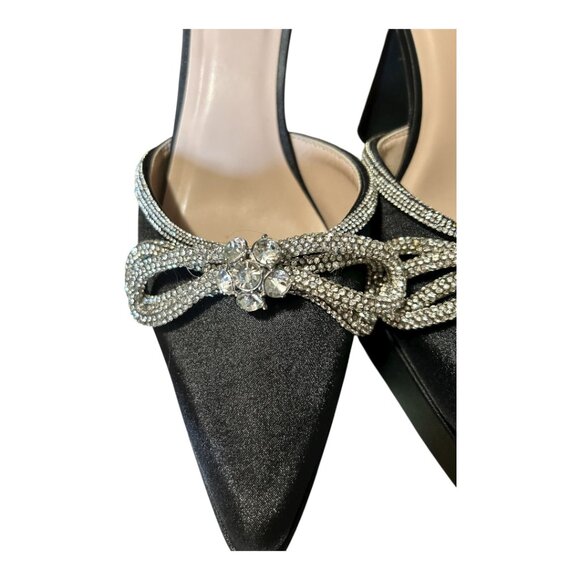 Rhinestone Bow Platform Heels | 4.5” Stilettos | Pointed Toe Ankle Strap Pumps | - Picture 8 of 10